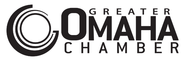 The logo for the greater omaha chamber is black and white.