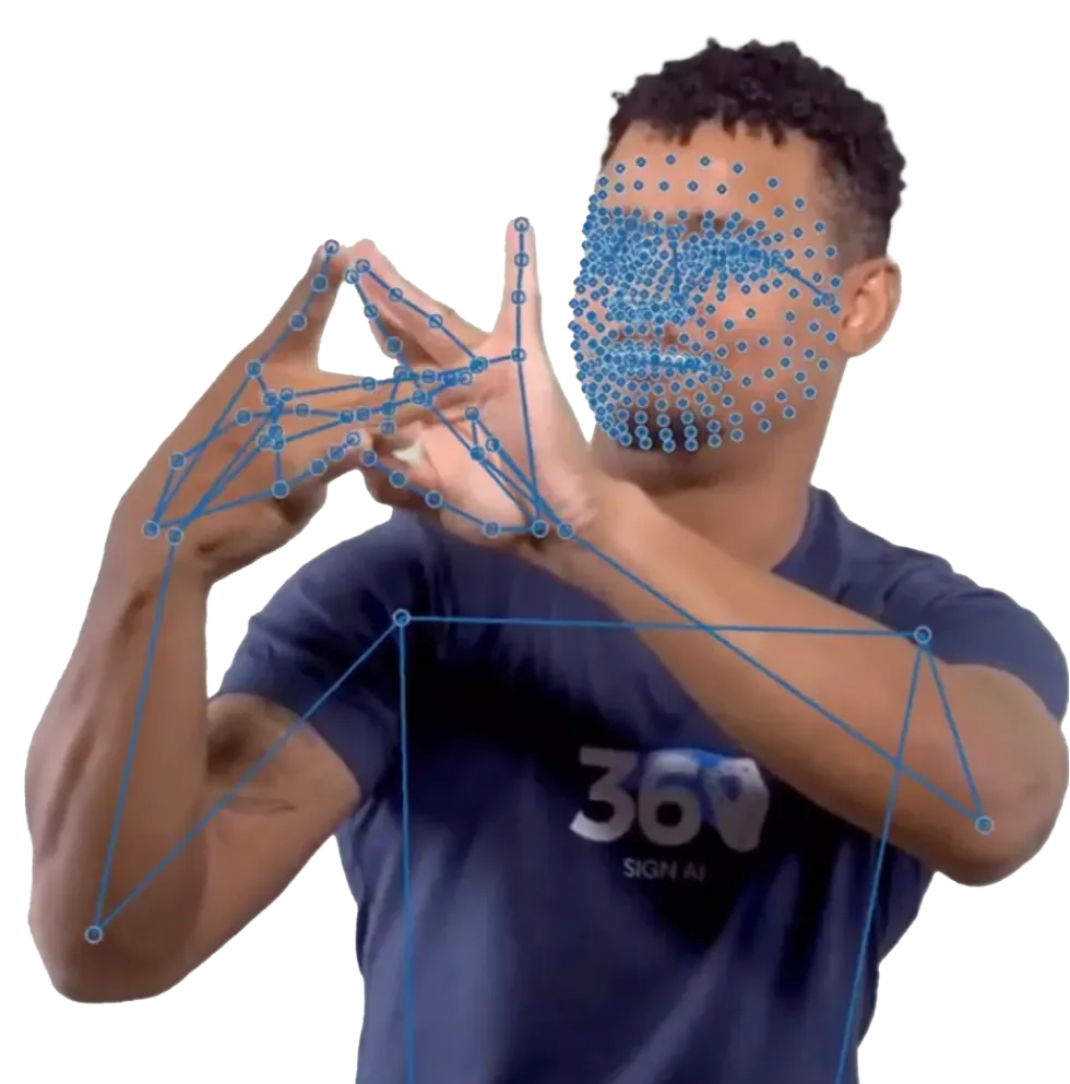 A man with movement recognition software is signing