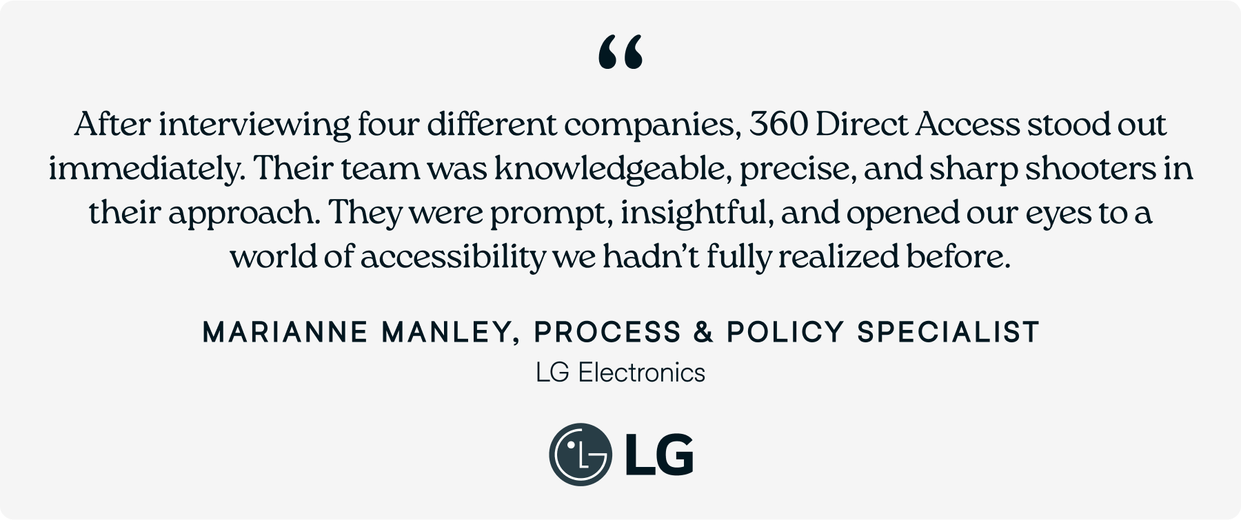  image of a testimonial from lg electronics