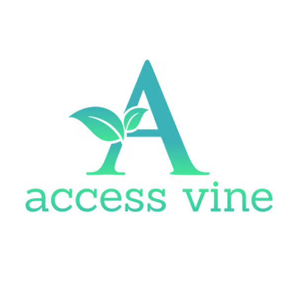 A logo for access vine with a letter a and leaves