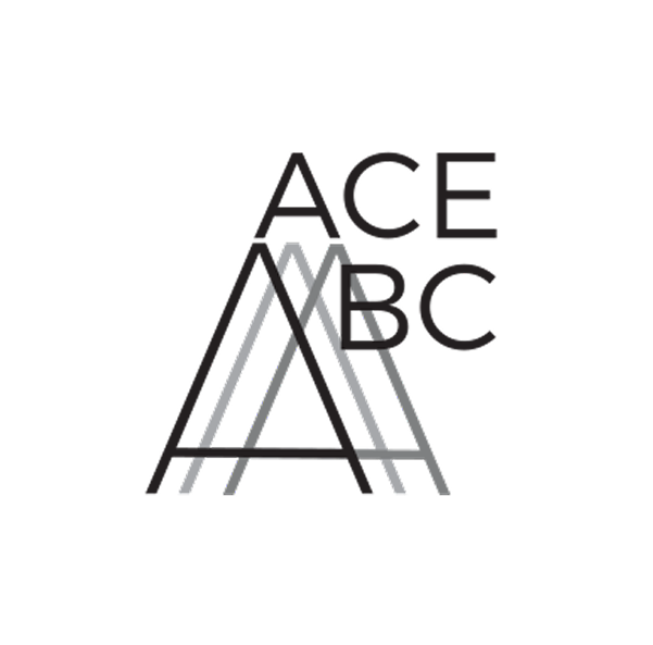 A black and white logo for ace abc