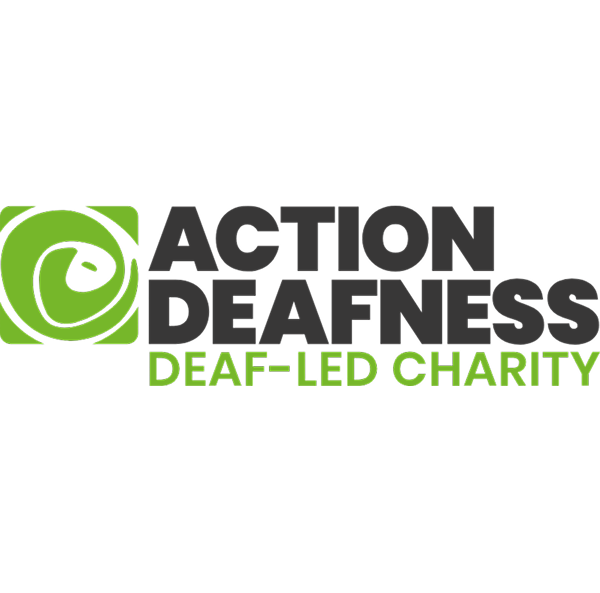 The logo for action deafness deaf-led charity