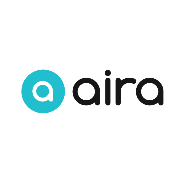 A blue and black logo for a company called aira.