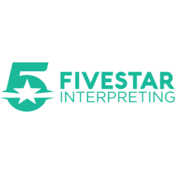 The logo for fivestar interpreting is green and white