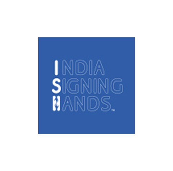 A blue square with the words india signing hands written on it