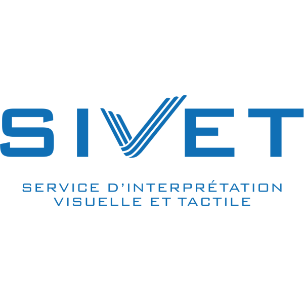 A blue and white logo for sivet service d ' interpretation visuelle et tactile