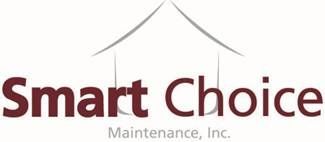 Logo for Smart Choice Maintenance, Inc. with maroon text and a house graphic.