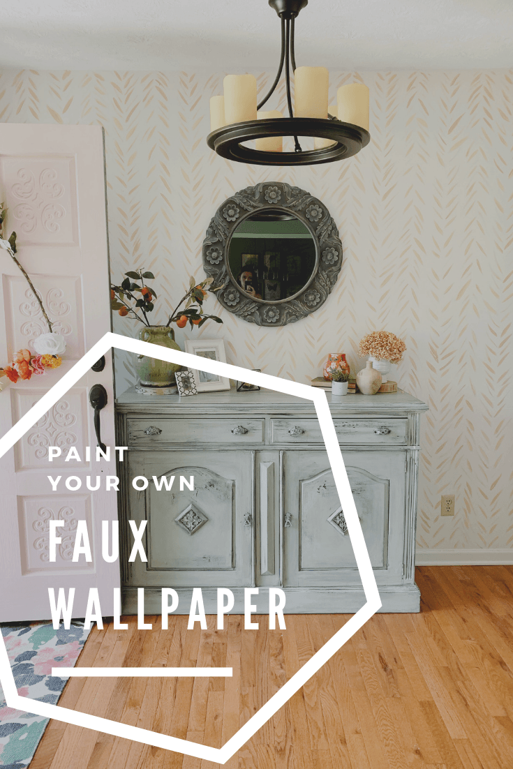 white with tan brush strokes faux wallpaper foyer accent wall