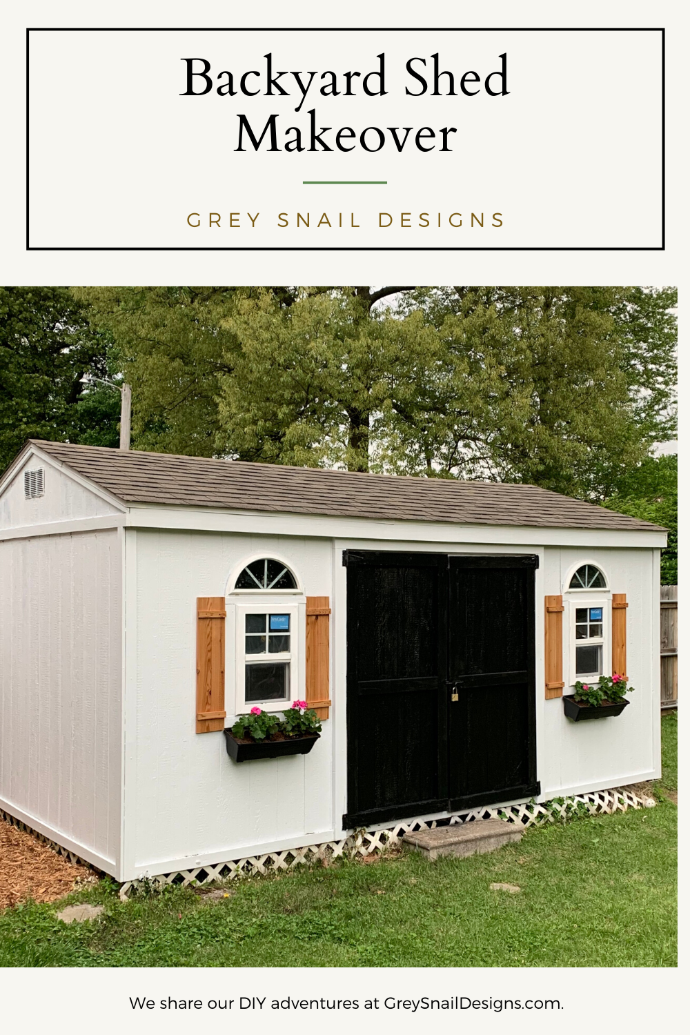 black and white shed makeover