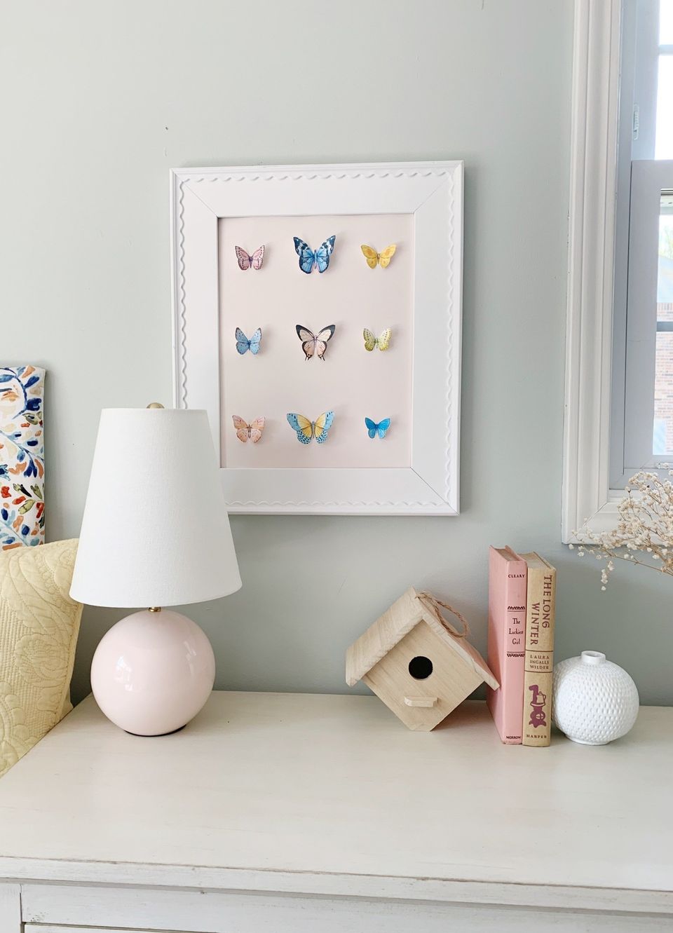 diy butterfly study wall art on pink paper