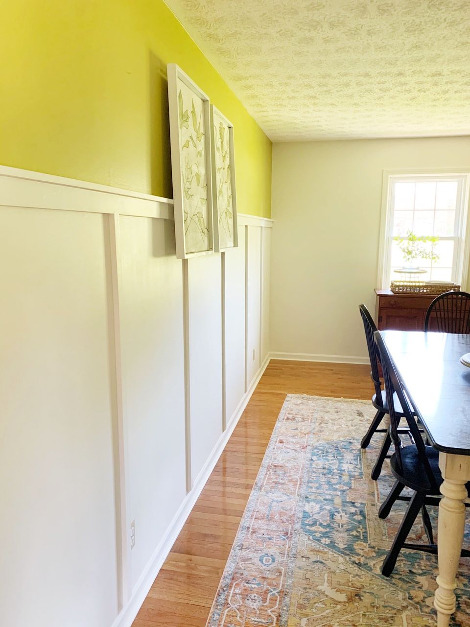 board and batten wall in dining room