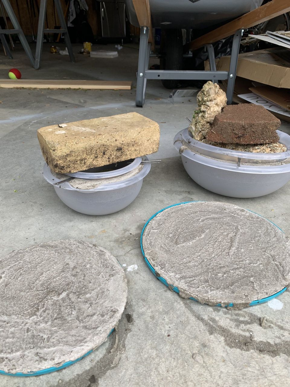 concrete bowls in plastic molds