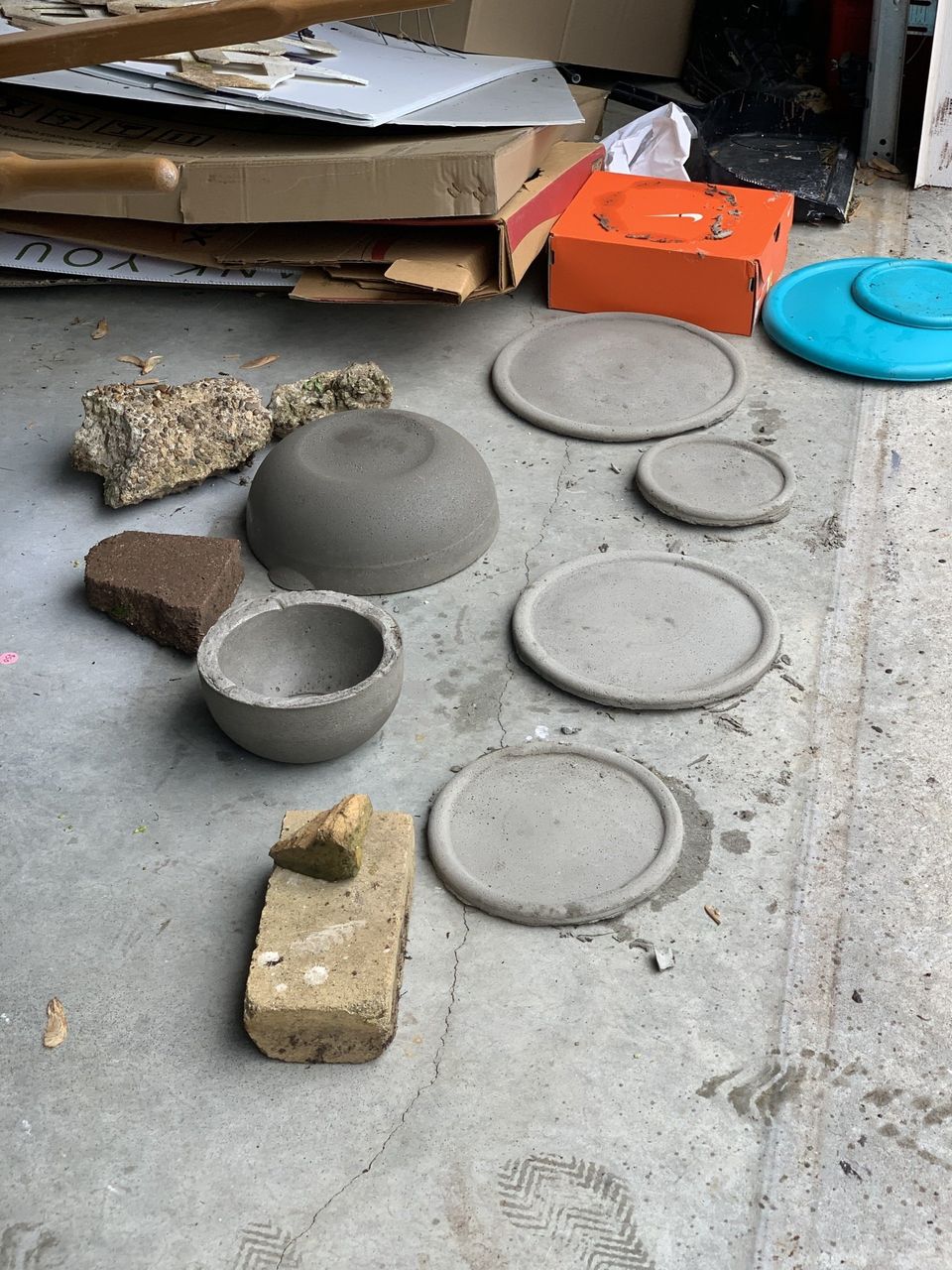 unmolded concrete bowls