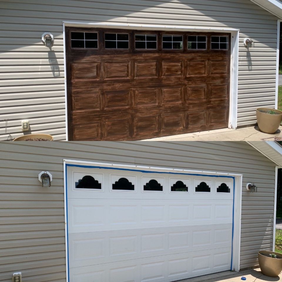 before and after faux wood garage door