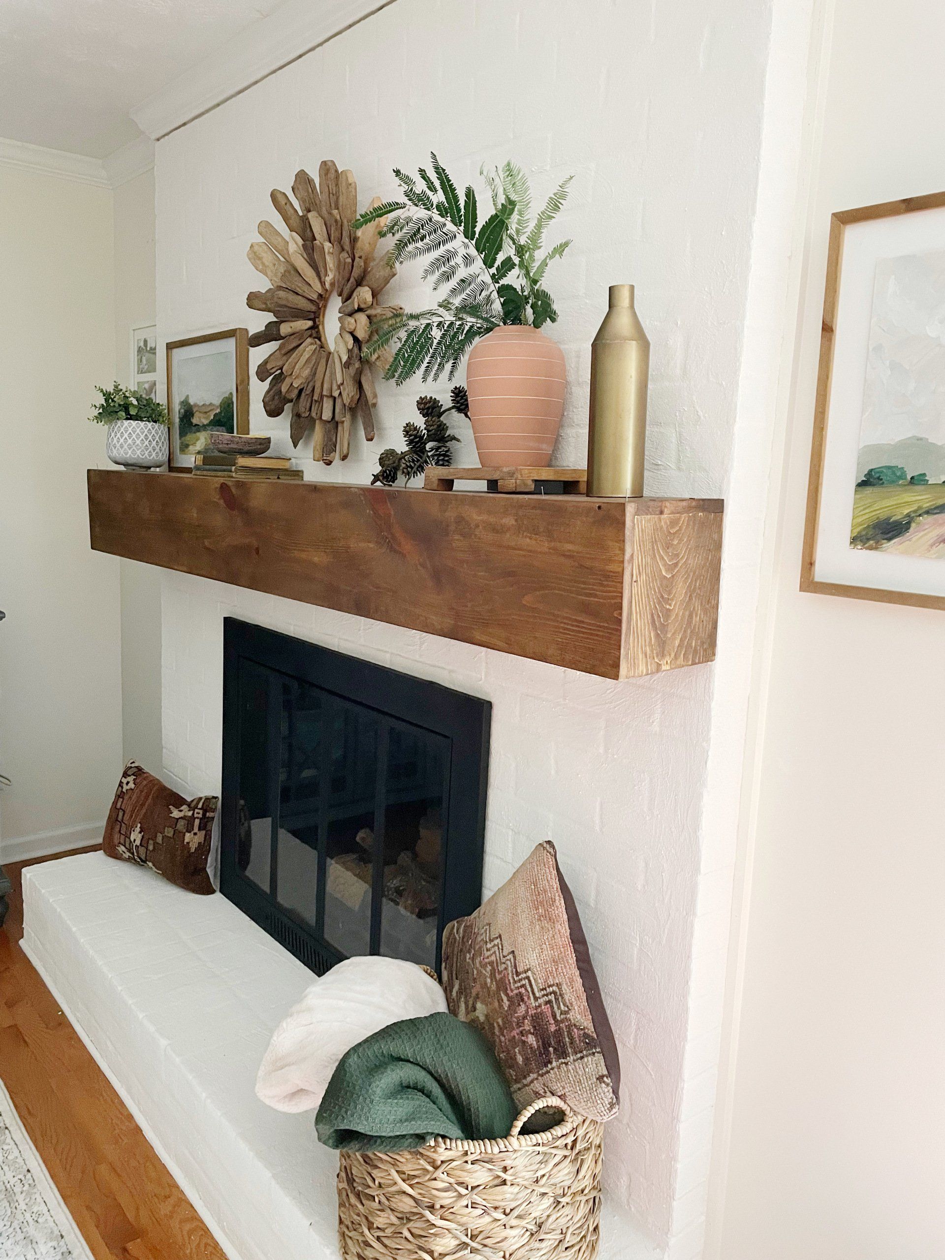 softened brick fireplace makeover