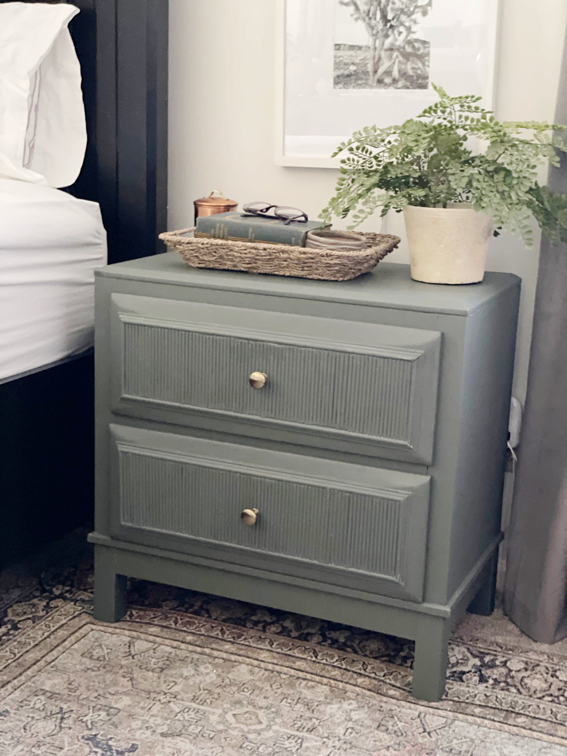 diy green fluted nightstand with gold knobs