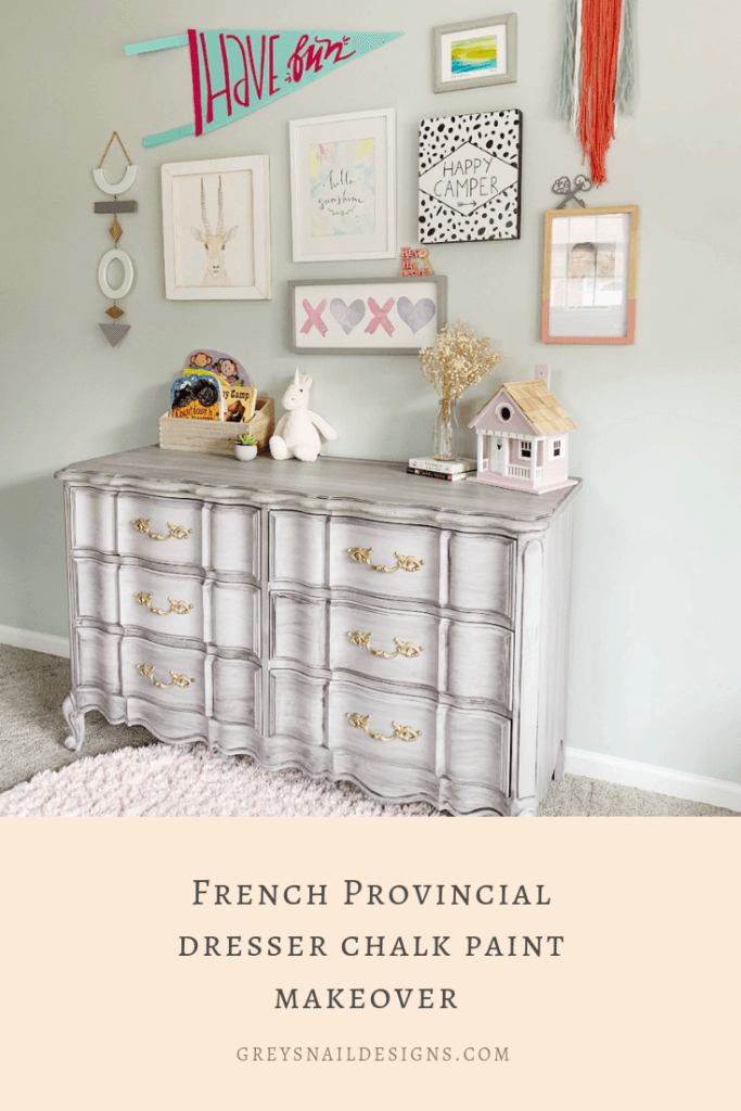 French Provincial light grey dresser chalk paint makeover in little girl's room