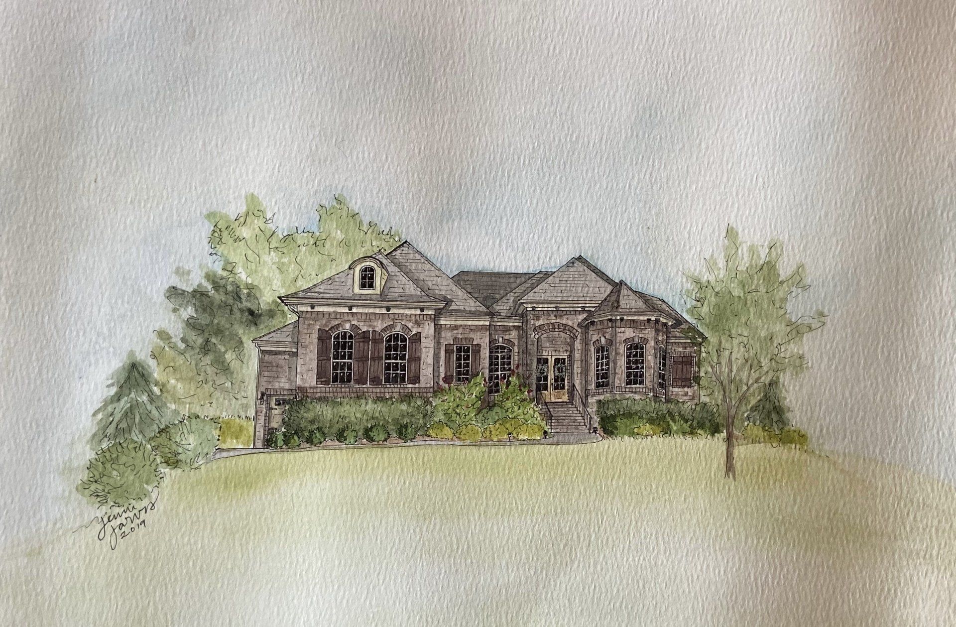 custom home watercolor painting