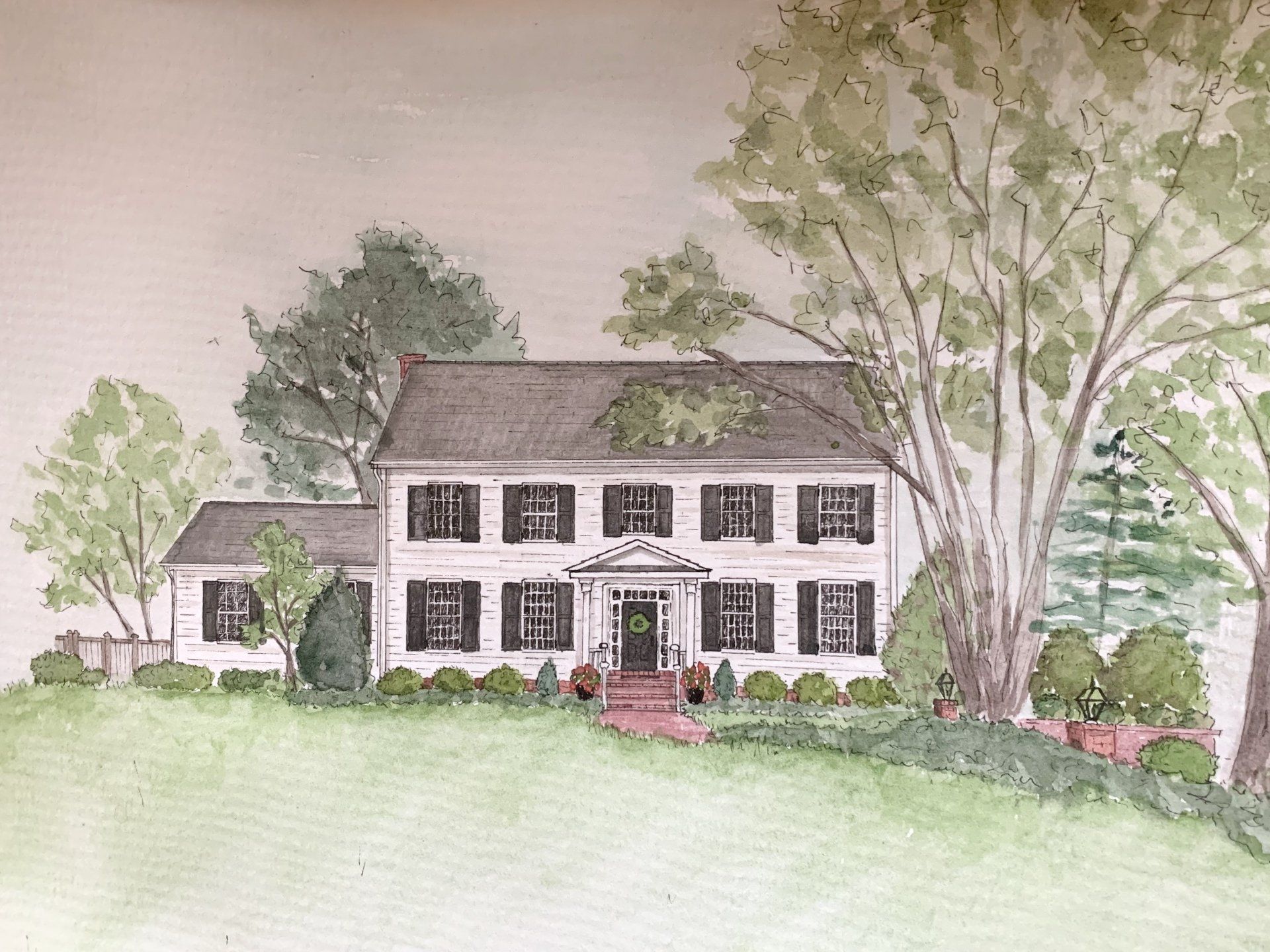 custom home watercolor painting