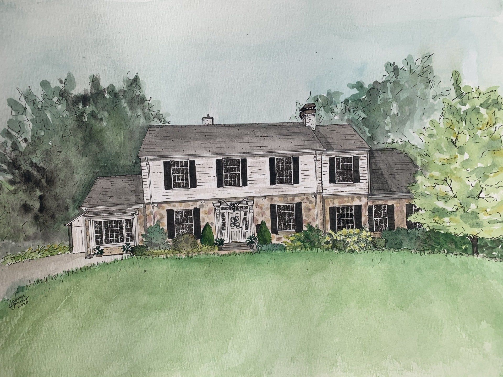 custom home watercolor painting