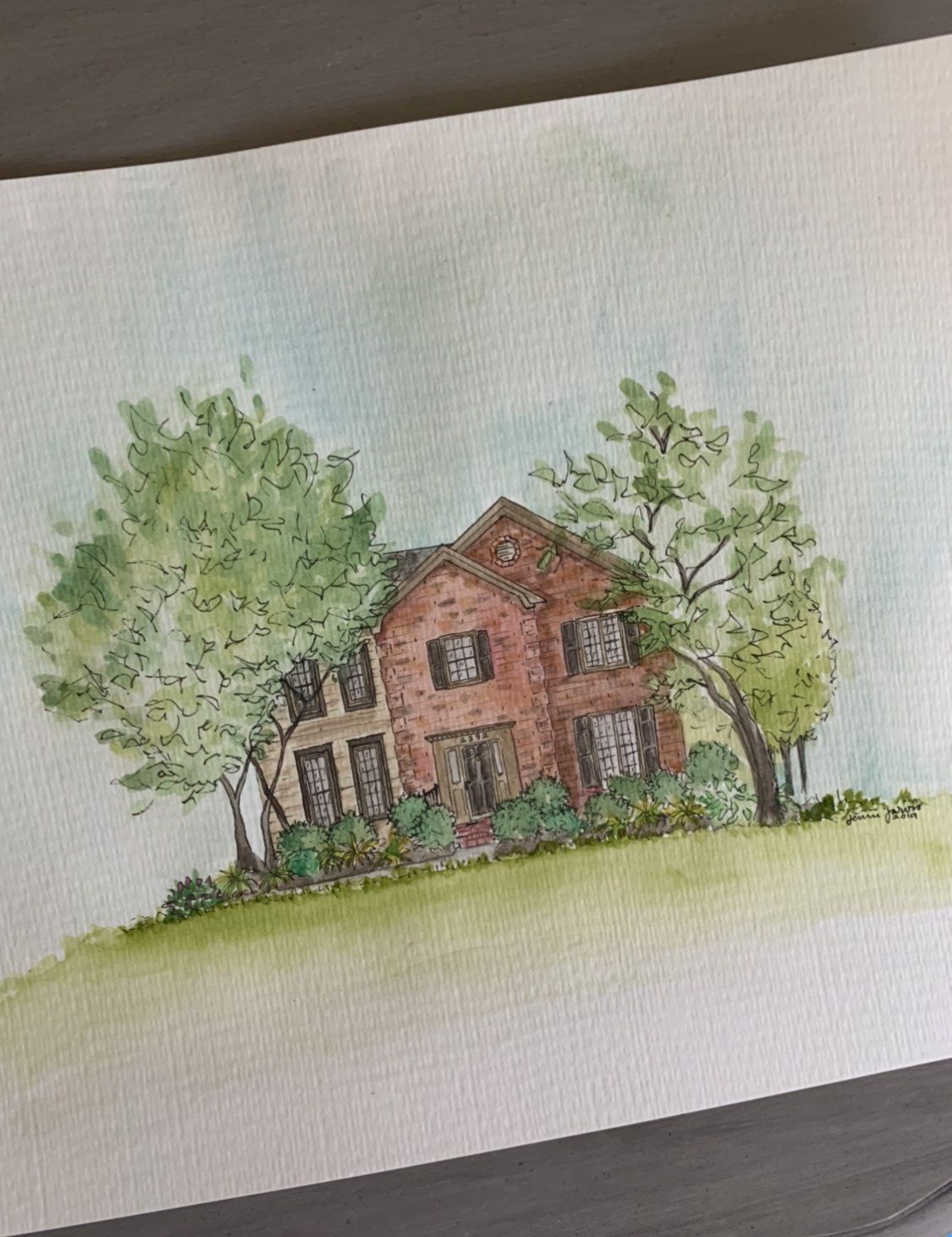 custom home watercolor painting
