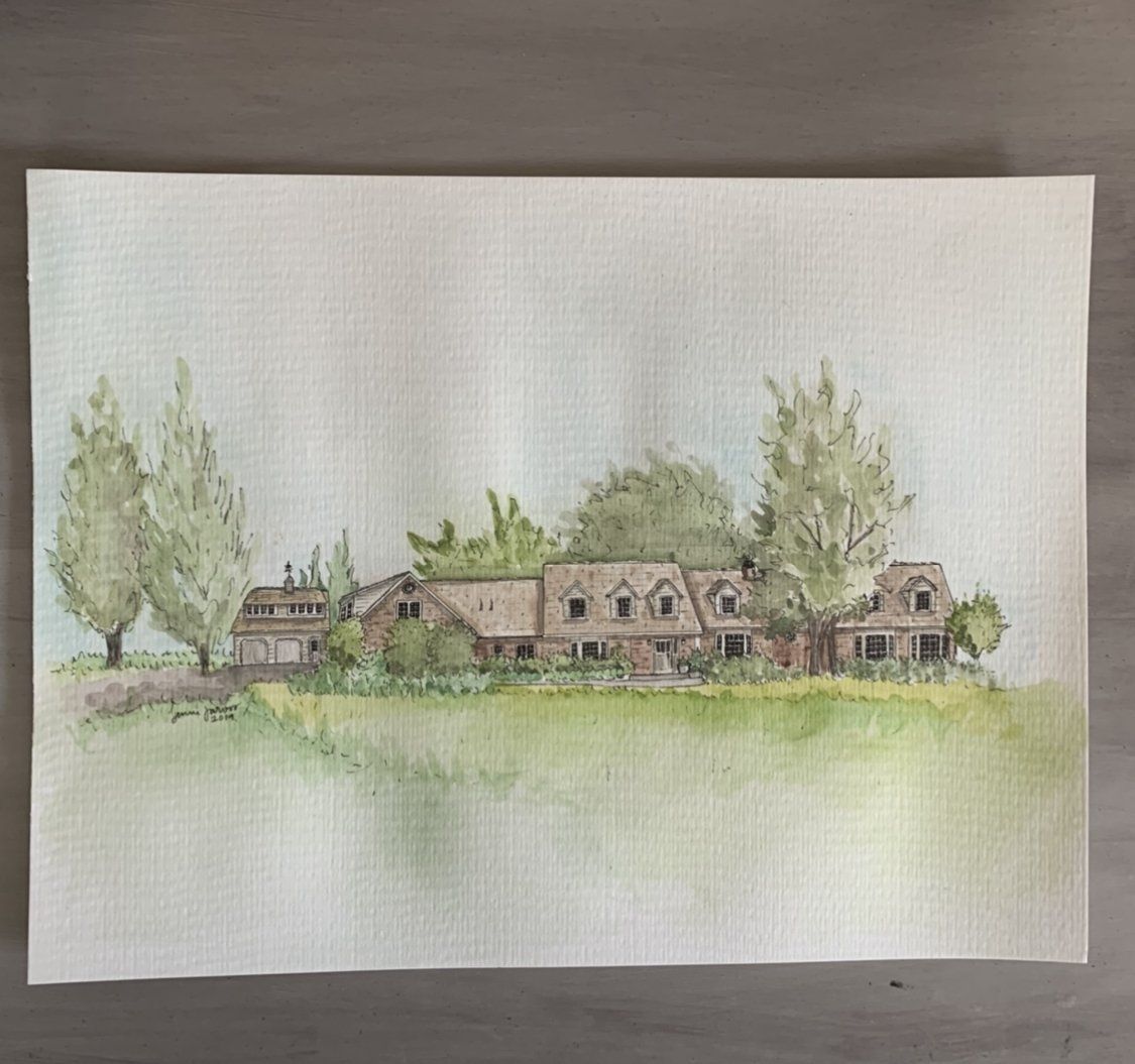 custom home watercolor painting