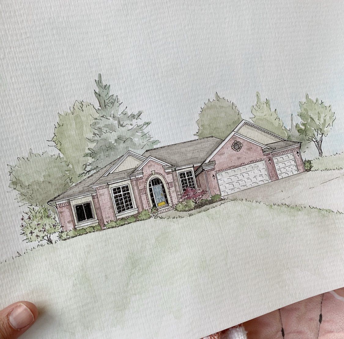 custom home watercolor painting