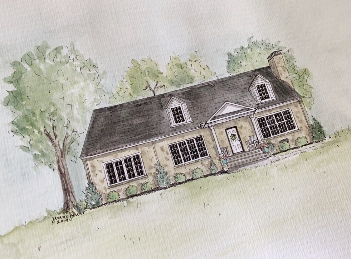 custom home watercolor painting