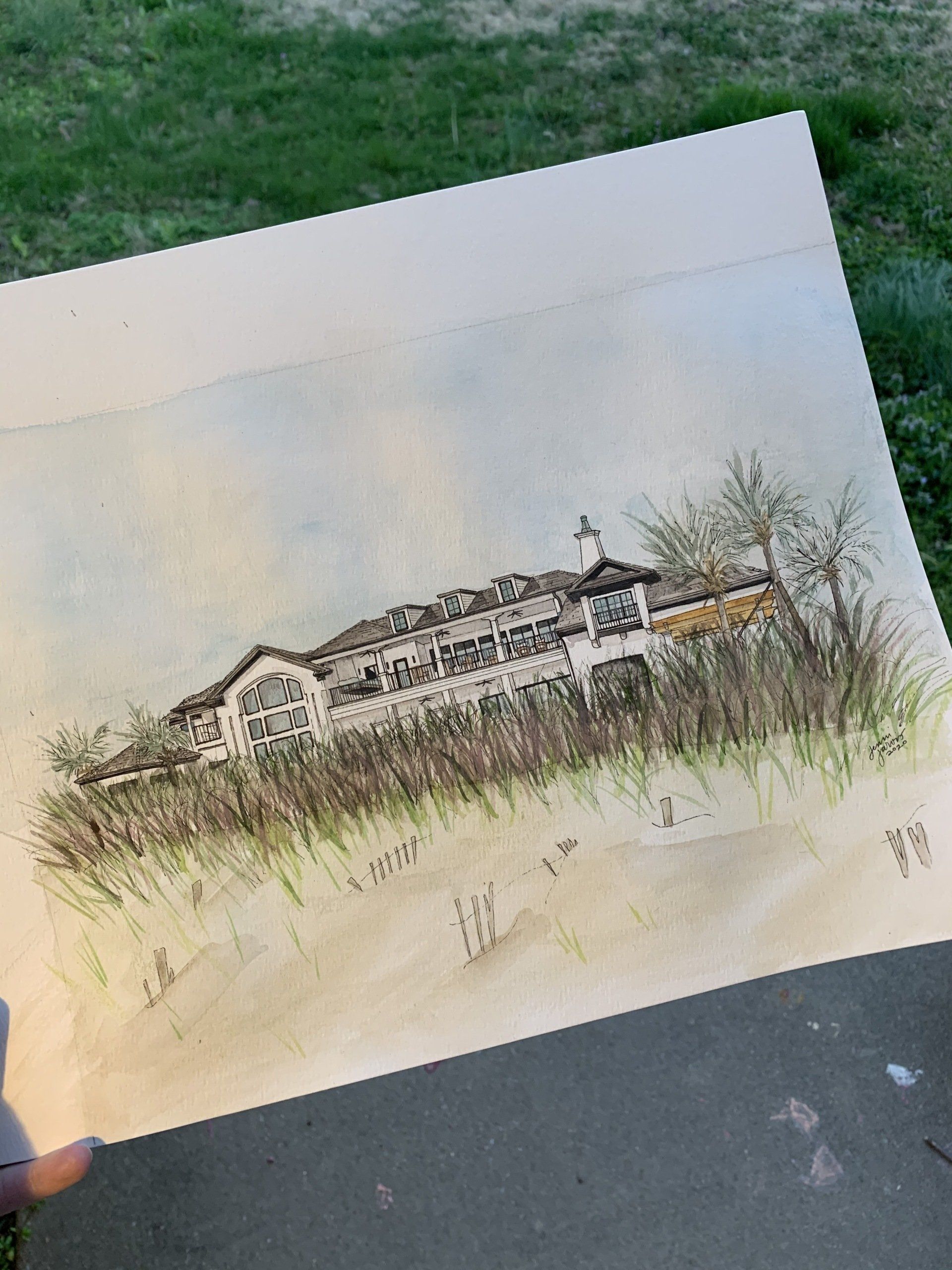 custom home watercolor painting