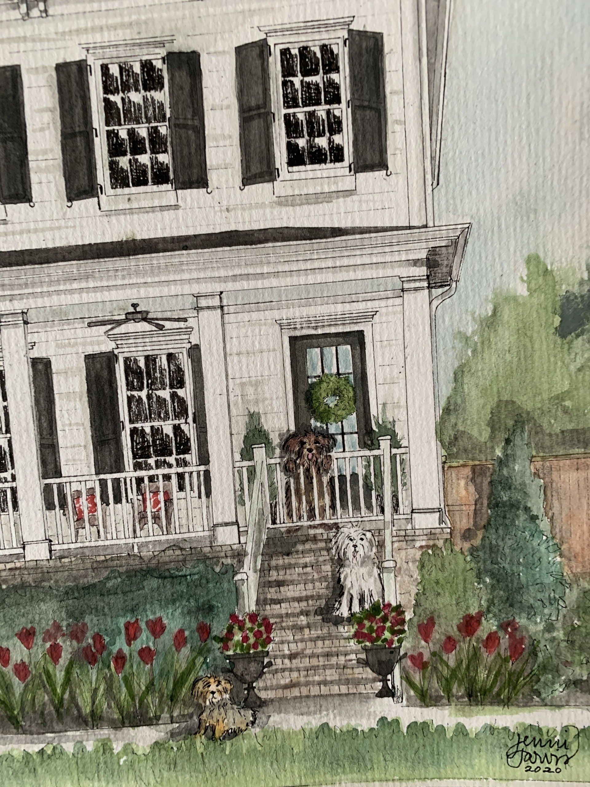 custom home watercolor painting