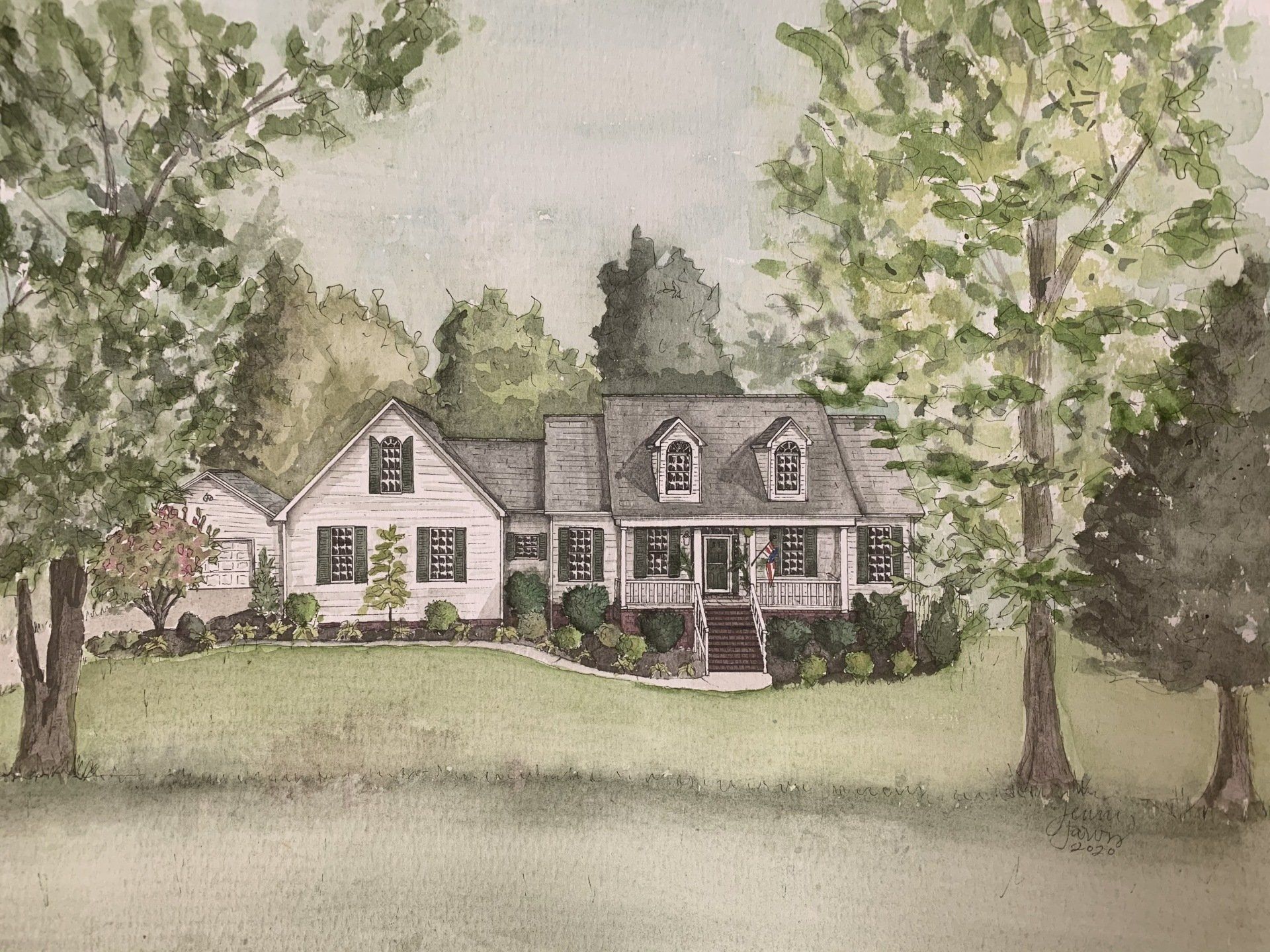 custom home watercolor painting