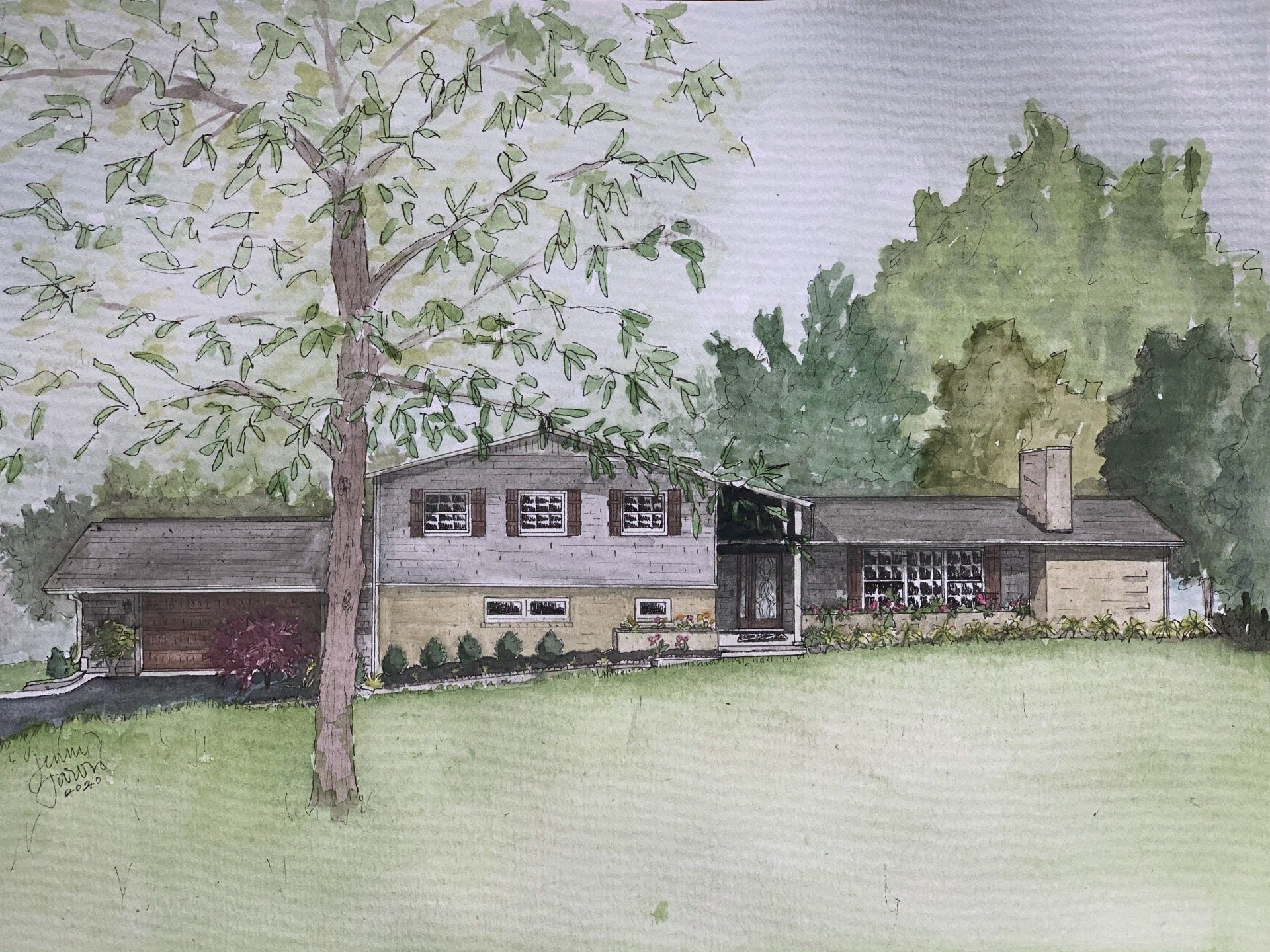 custom home watercolor painting
