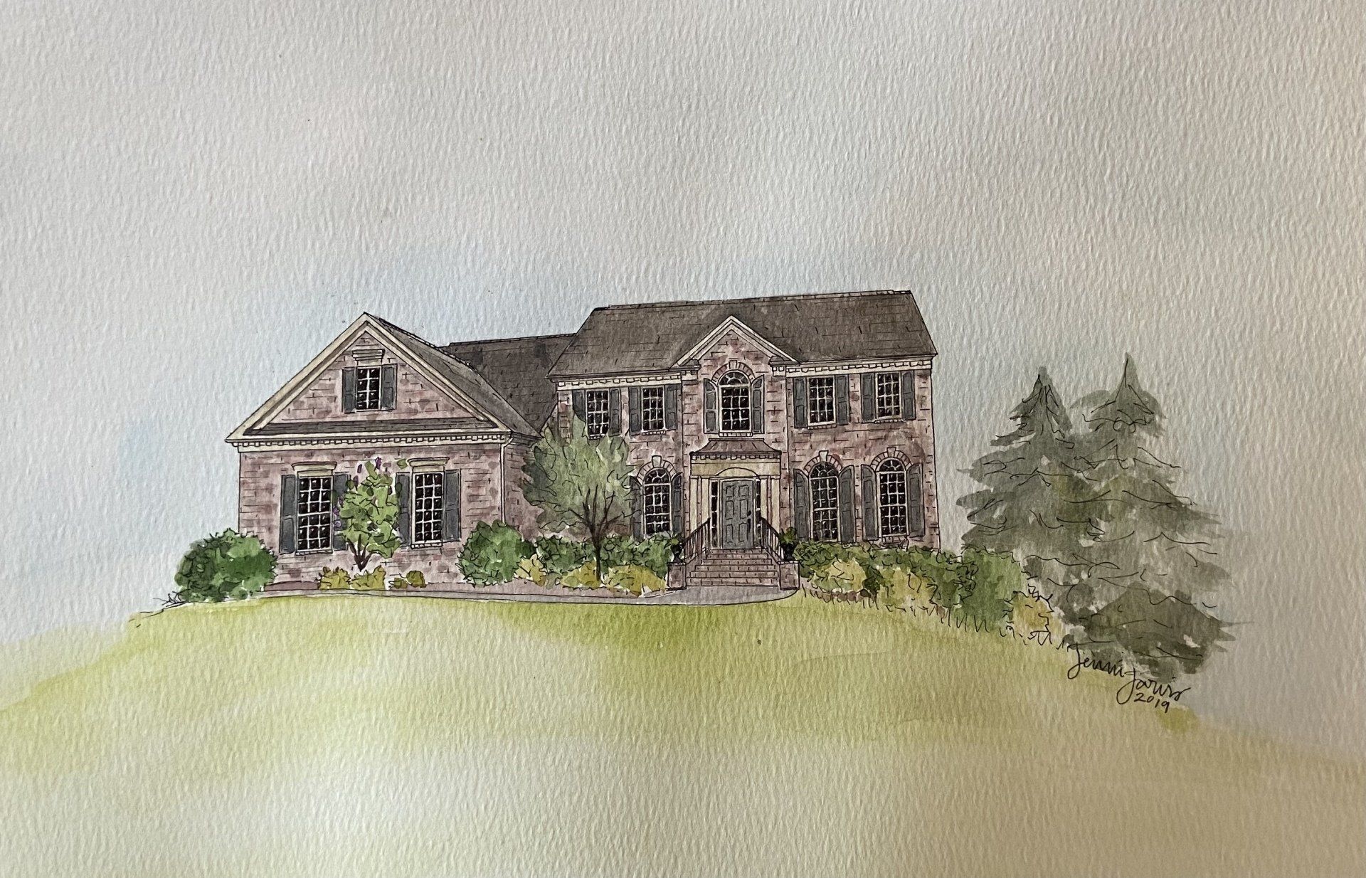 custom home watercolor painting