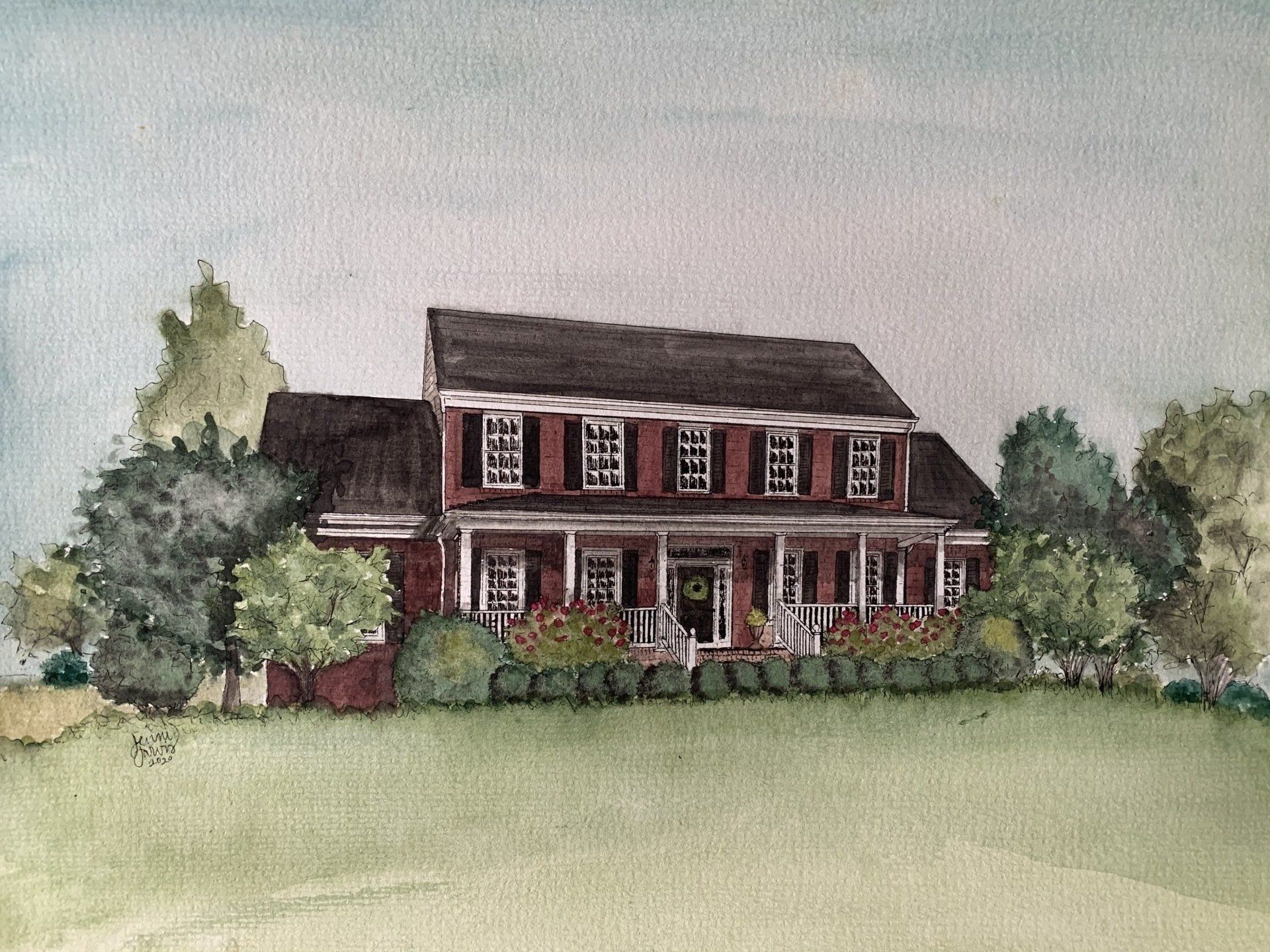 custom home watercolor painting