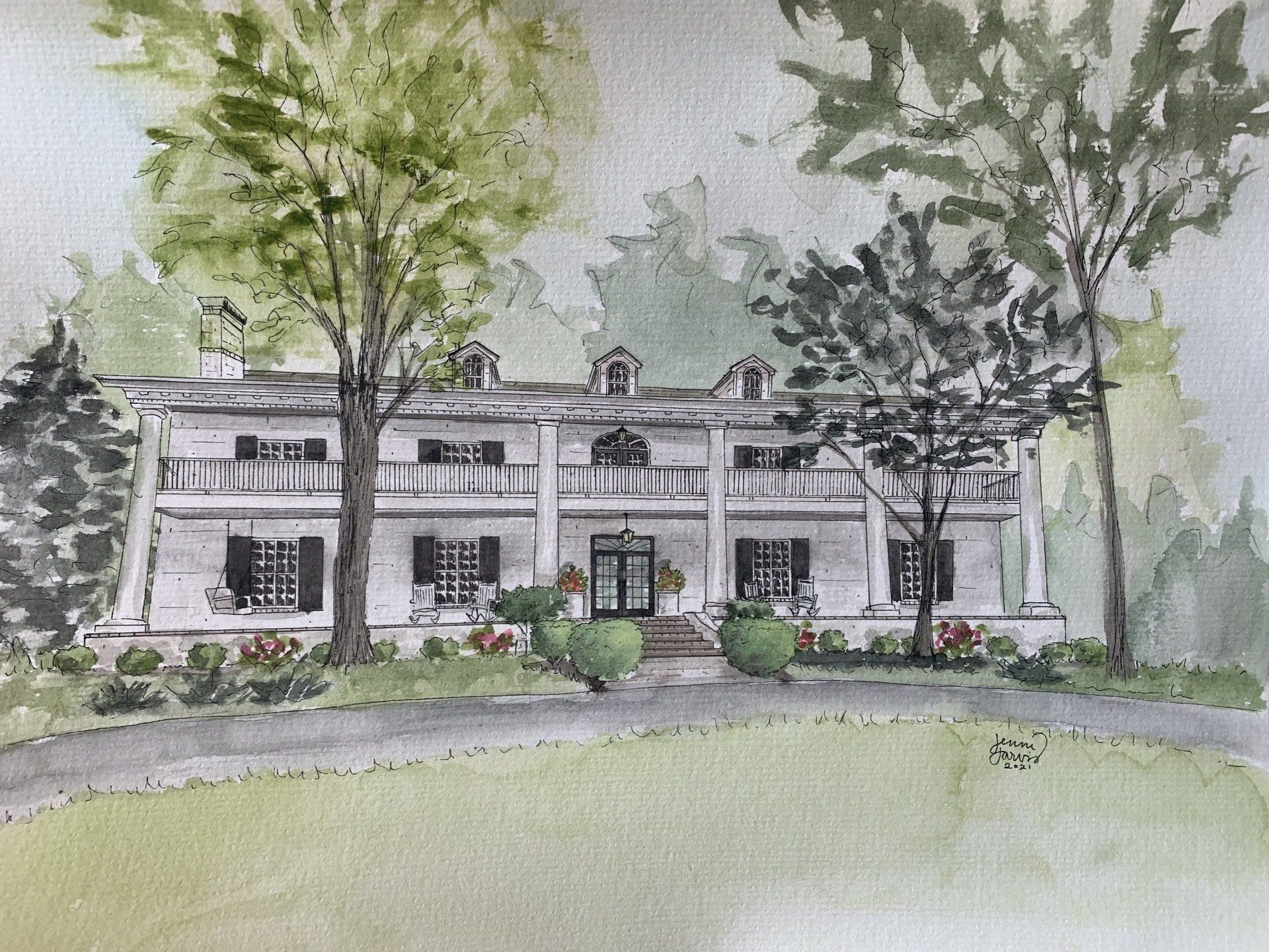 custom home watercolor painting