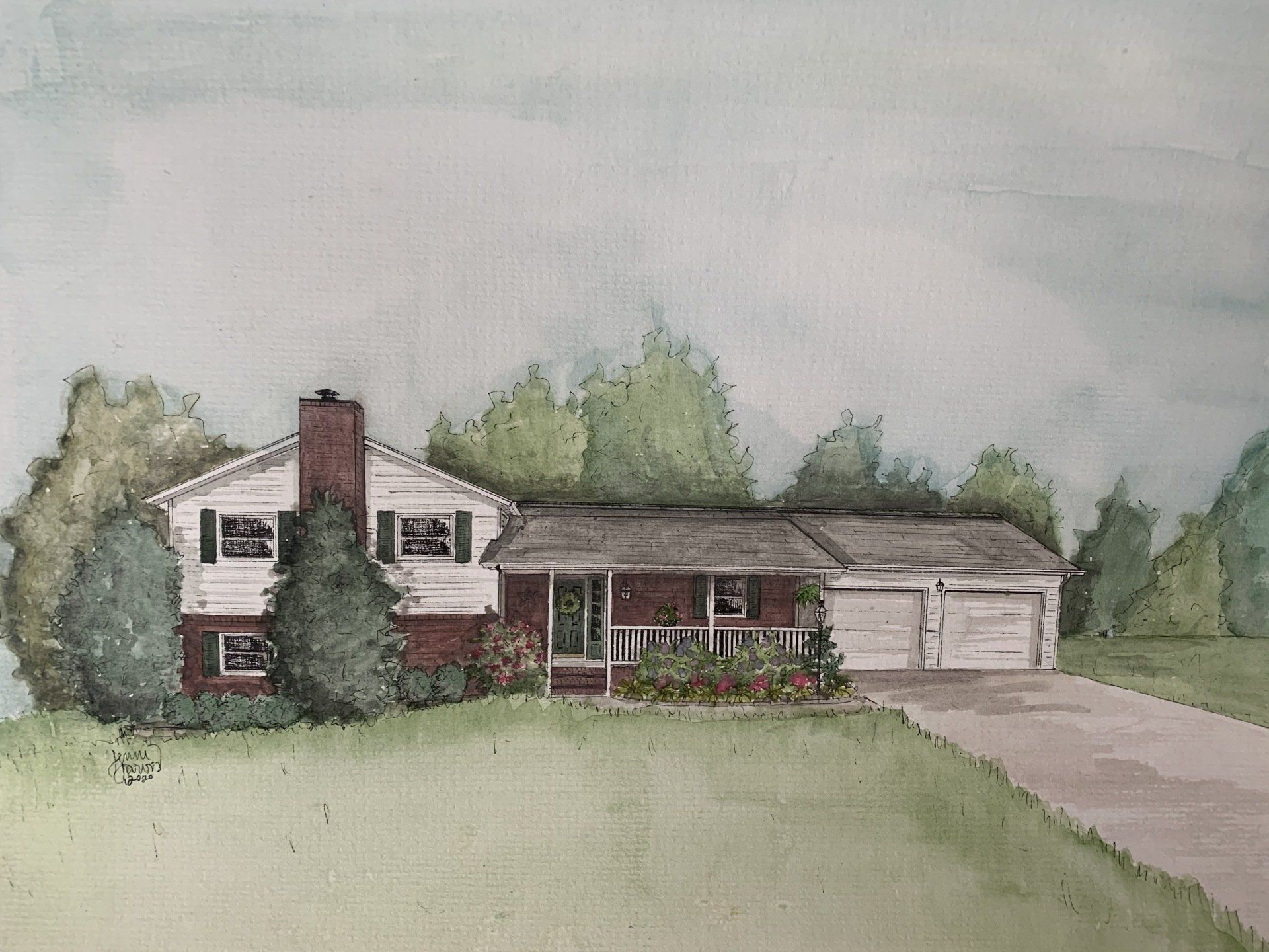 custom home watercolor painting