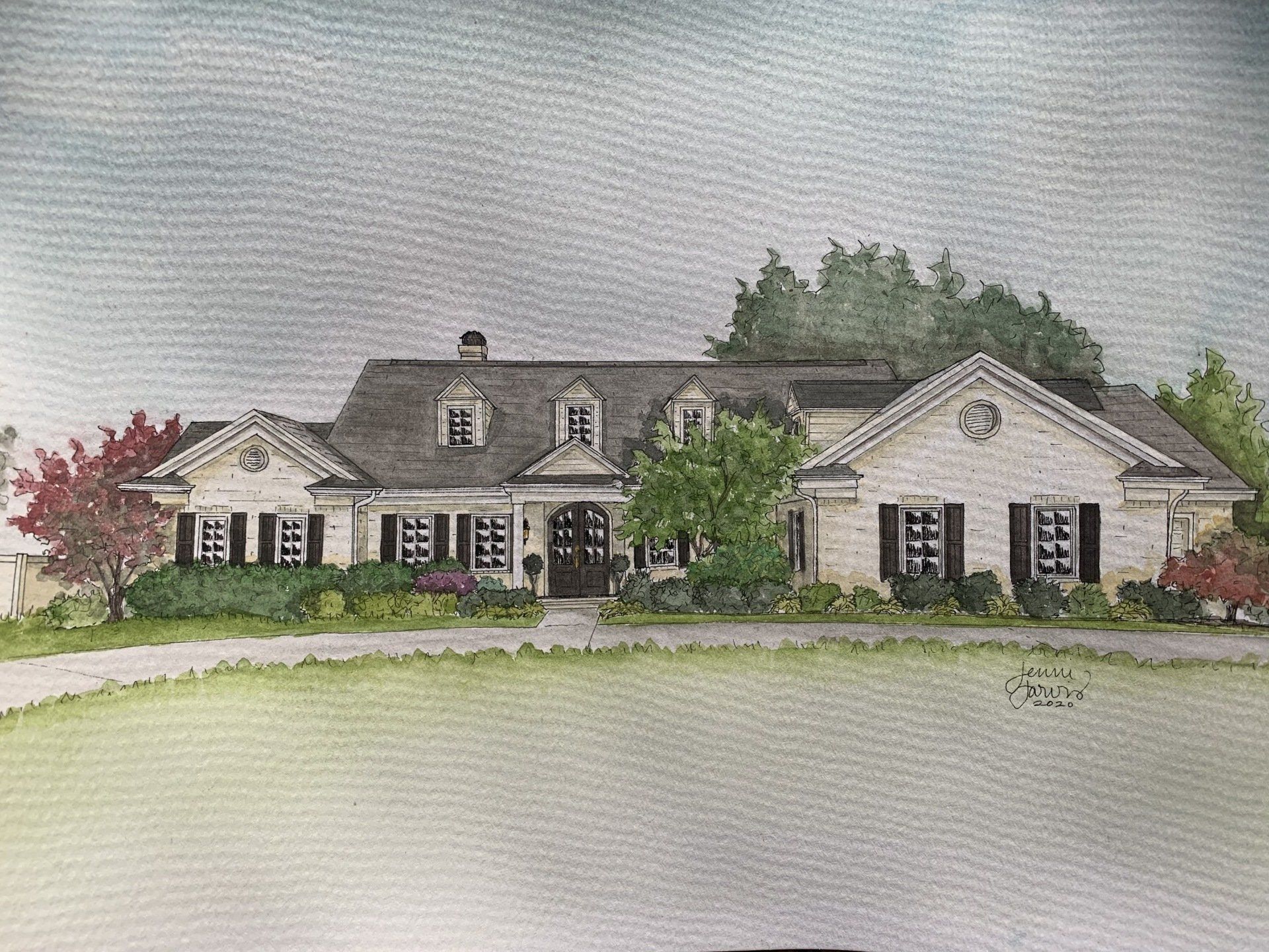 custom home watercolor painting