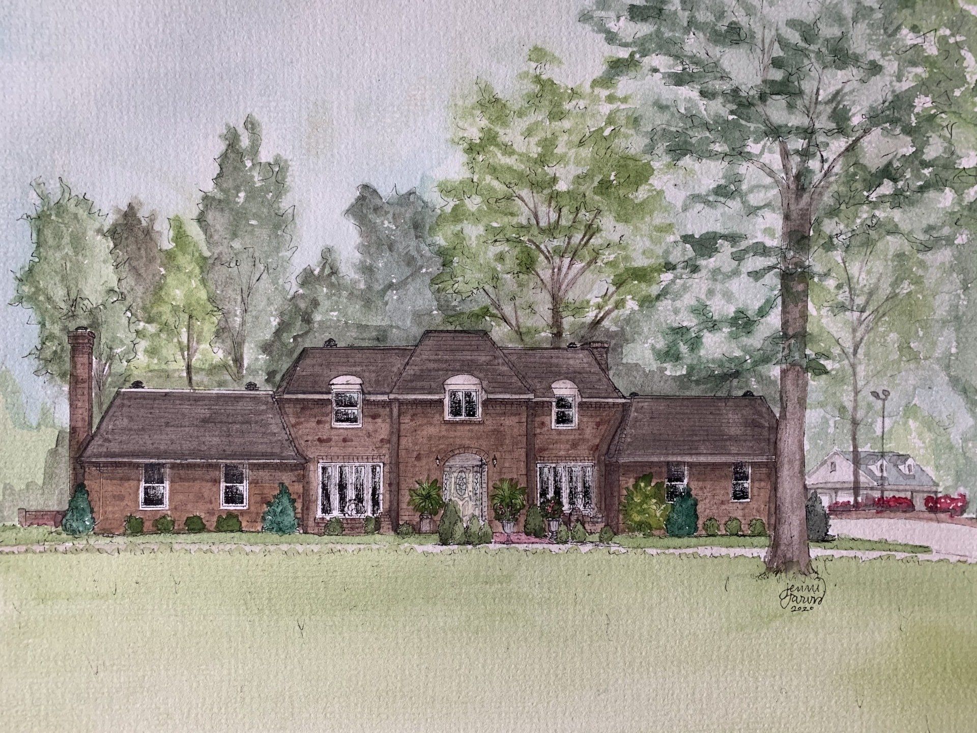 custom home watercolor painting