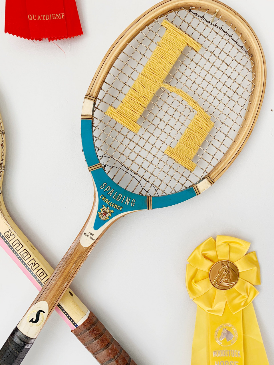 vintage wood tennis racket string art