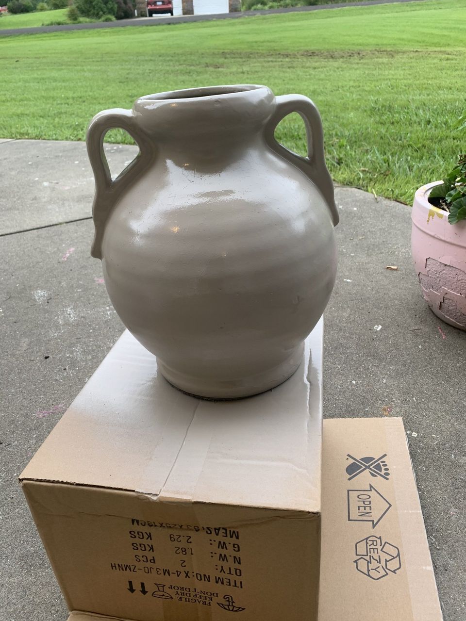 spray painted tan vase