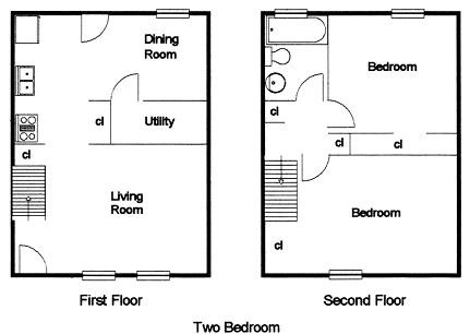 A black and white floor plan of a two bedroom apartment.