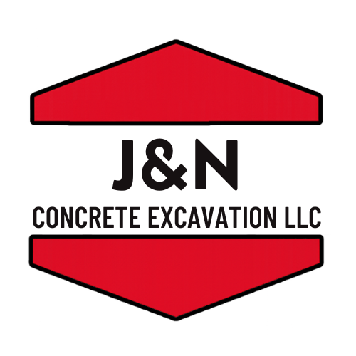 Red and black J&N Concrete Excavation LLC logo: black text on white, with red geometric shapes.