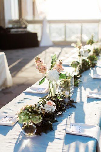 Flowers arranged at wedding venue