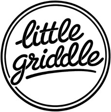 Black-and-white circular logo reading “little griddle” in cursive text