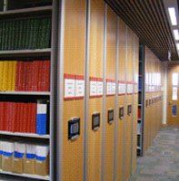 mobile shelving system in library