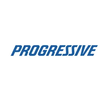 The logo for progressive is blue and white on a white background.
