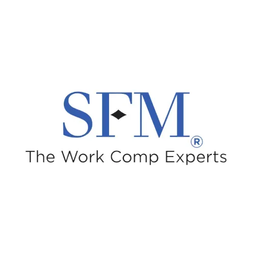 Sfm is the work comp experts logo on a white background.