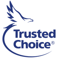 A blue trusted choice logo with an eagle on it