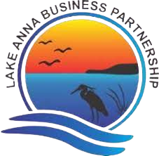 The lake anna business partnership logo shows a bird flying over a body of water.