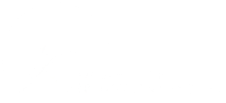 A white logo labeled 